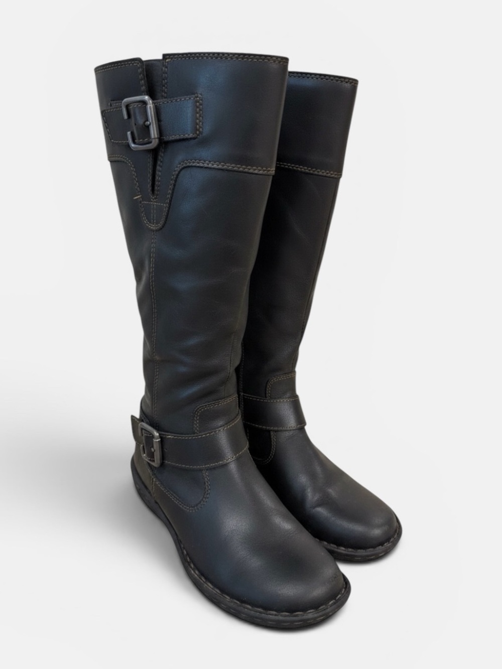 Tall Dark Brown/Black Boots with a Modern Fashion Twist and Brass Buckles by boc - Picture 2 of 4